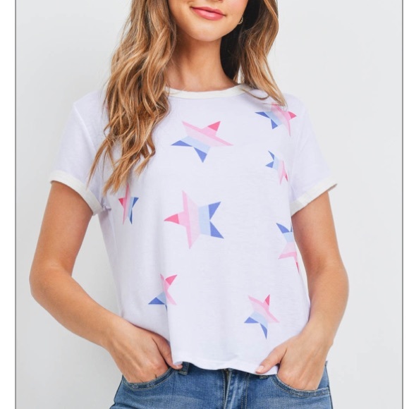 Red White blue star Short sleeve graphic print short sleeve tee, NEW!🇺🇸 - Picture 5 of 14